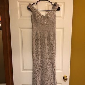 Gray off the shoulder mermaid gown